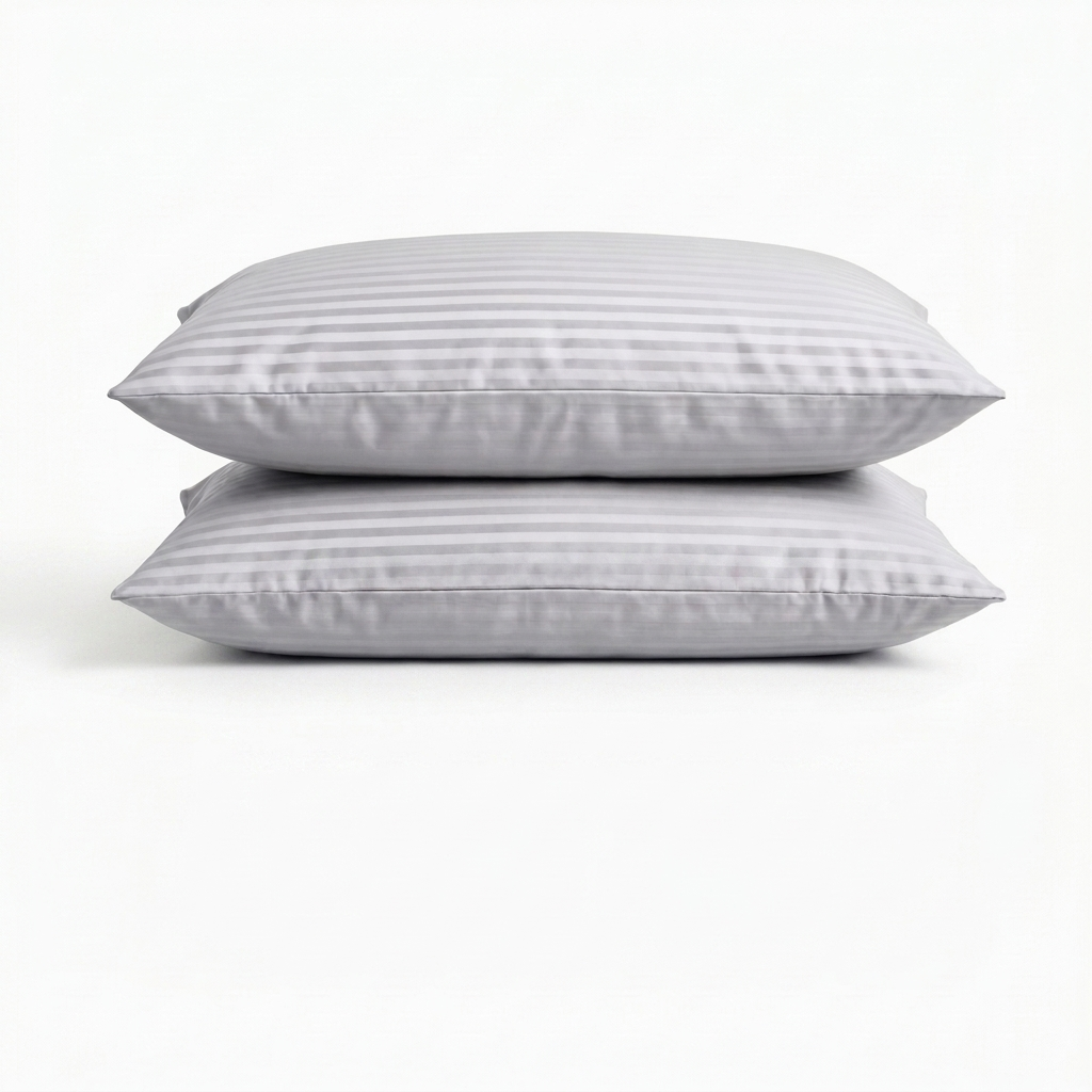 Taies d'oreiller satin de coton - Rayures satinées en Gris – - MaisonTextile