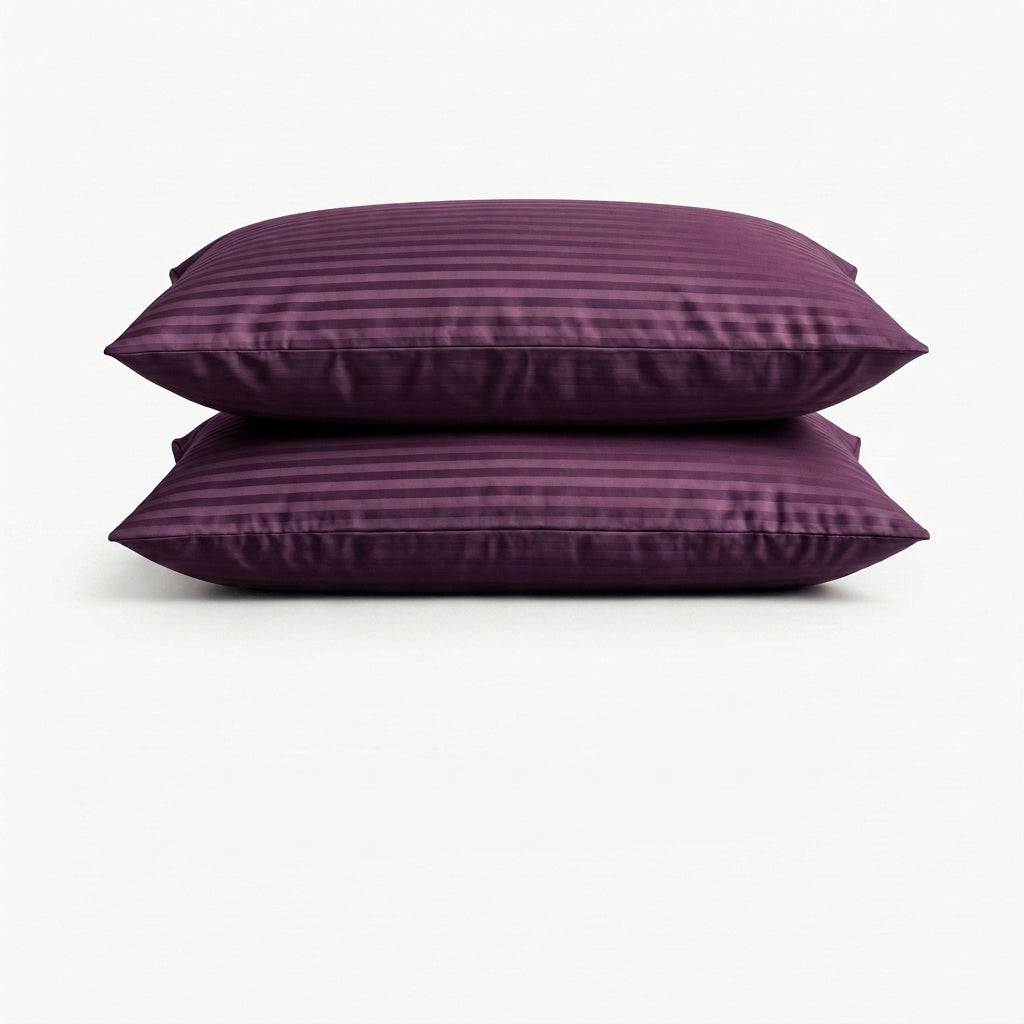 Taies d'oreiller satin de coton - Rayures satinées en Mauve Bordeaux – - MaisonTextile