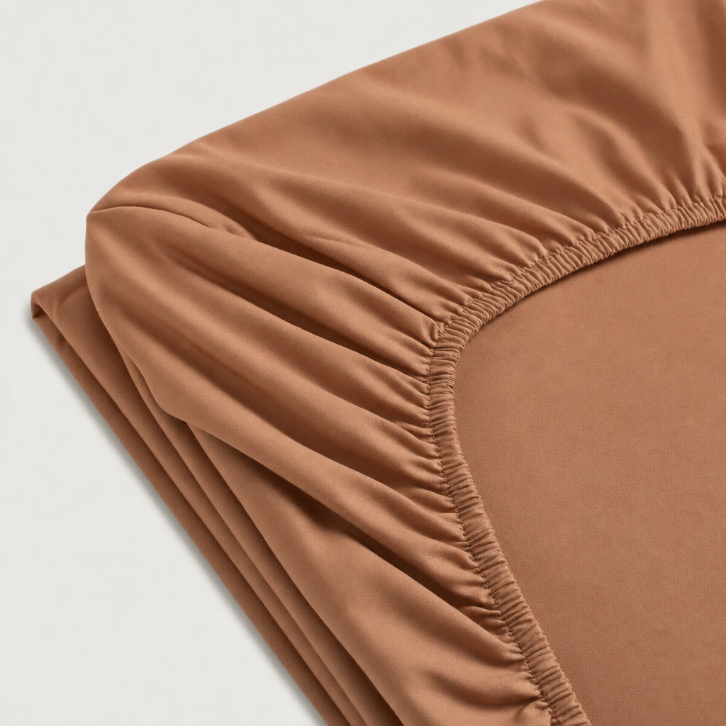 Drap-housse uni en percale de coton 100 fils/cm² avec finition mate et maintien optimal sur matelas.