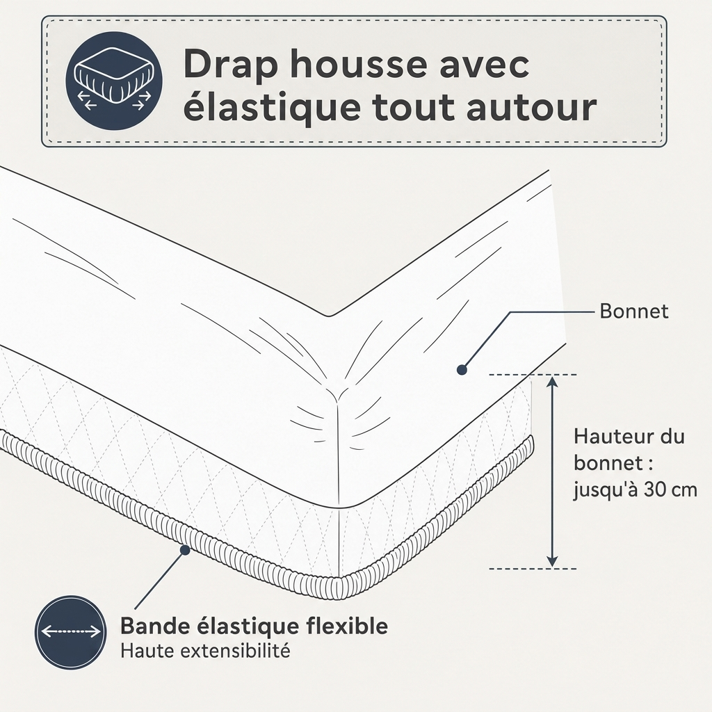 Drap-housse satin à fines rayures soyeux et raffiné pour linge de lit élégant