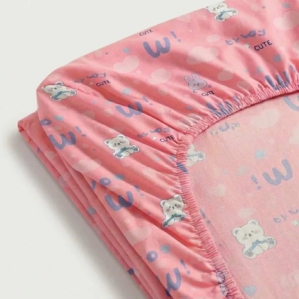 Drap - housse en percale de coton - Ourson en Ourson Love Rose – Linge de lit haut de gamme - MaisonTextile