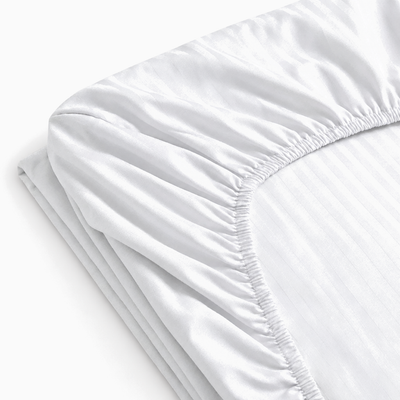 Drap-housse satin de coton rayures Blanc Neige – Maison Textile