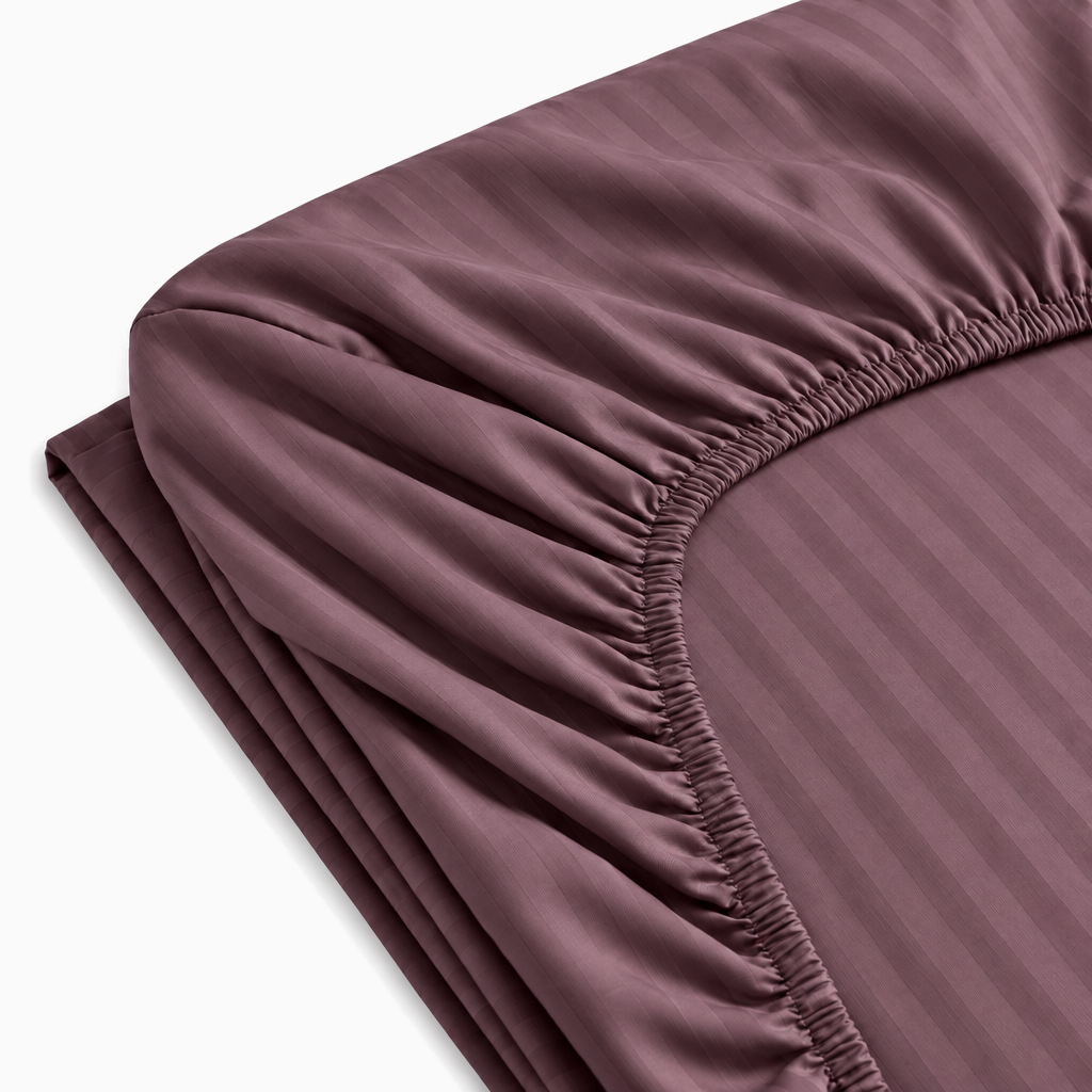 Drap-housse satin de coton rayures Brun Cacao – Maison Textile