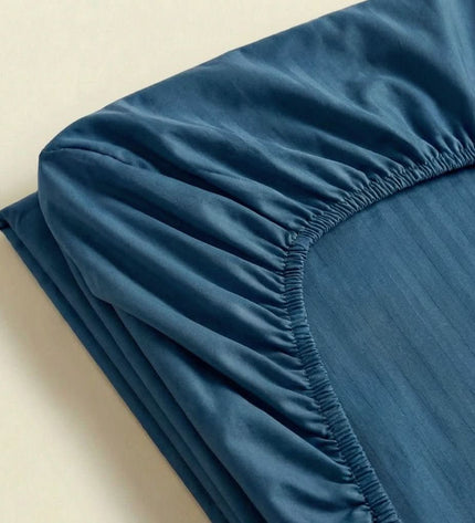 Drap - housse satin de coton - Rayures satinées en Bleu Océan – Linge de lit haut de gamme - MaisonTextile