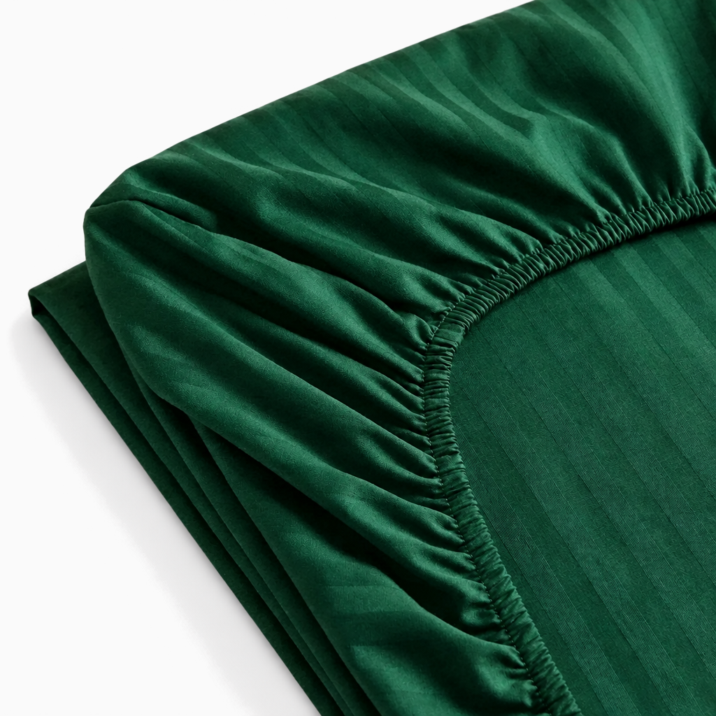 Drap-housse satin de coton rayures Vert Émeraude – Maison Textile