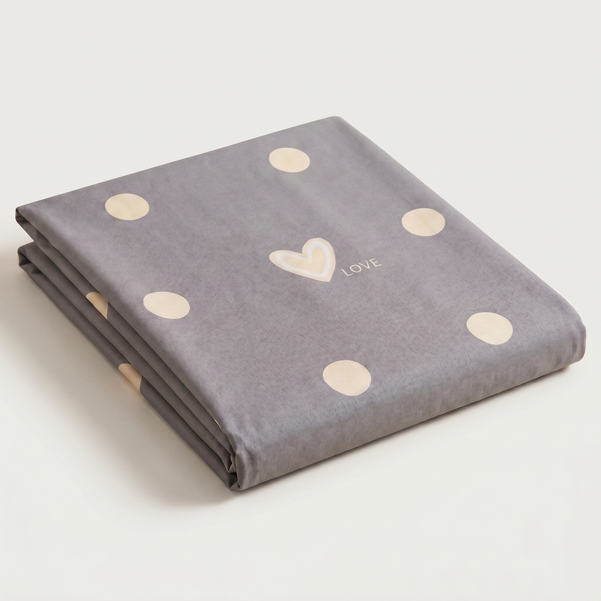 Drap plat percale de coton - Love en Love Perle – - MaisonTextile