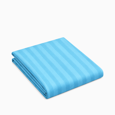 Drap plat satin de coton rayures Bleu Ciel – Maison Textile