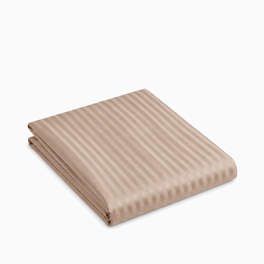 Drap plat satin de coton rayures Crème Cappuccino – Maison Textile