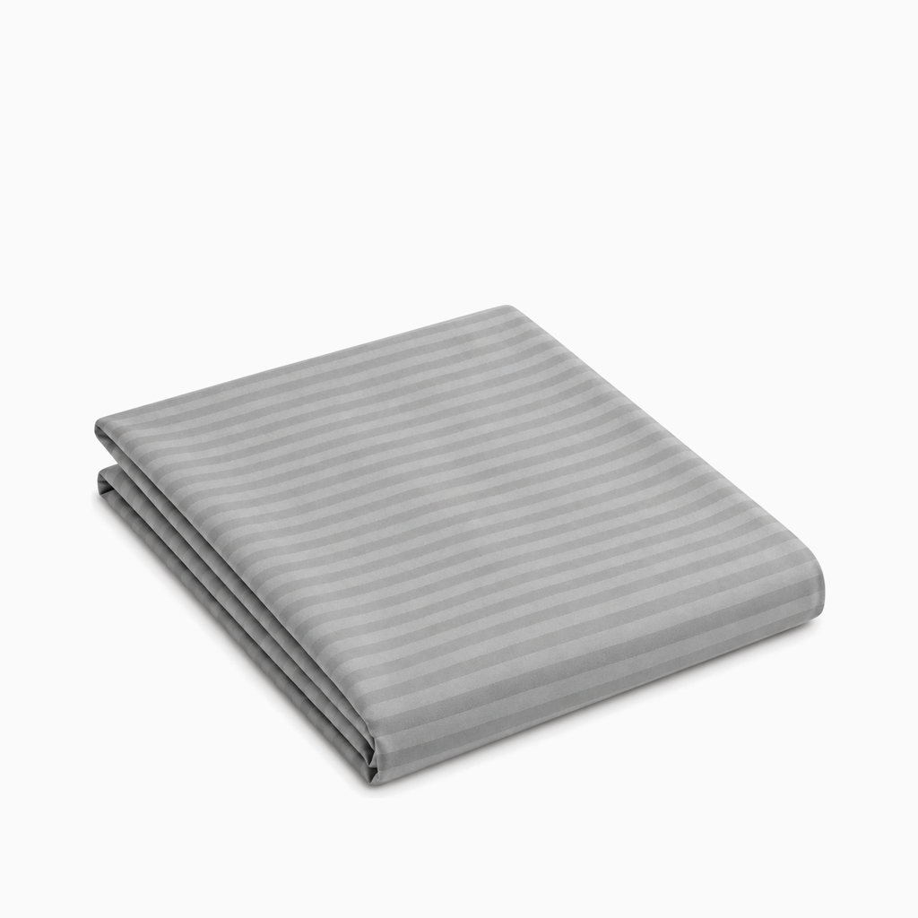 Drap plat satin de coton rayures Gris Brume – Maison Textile