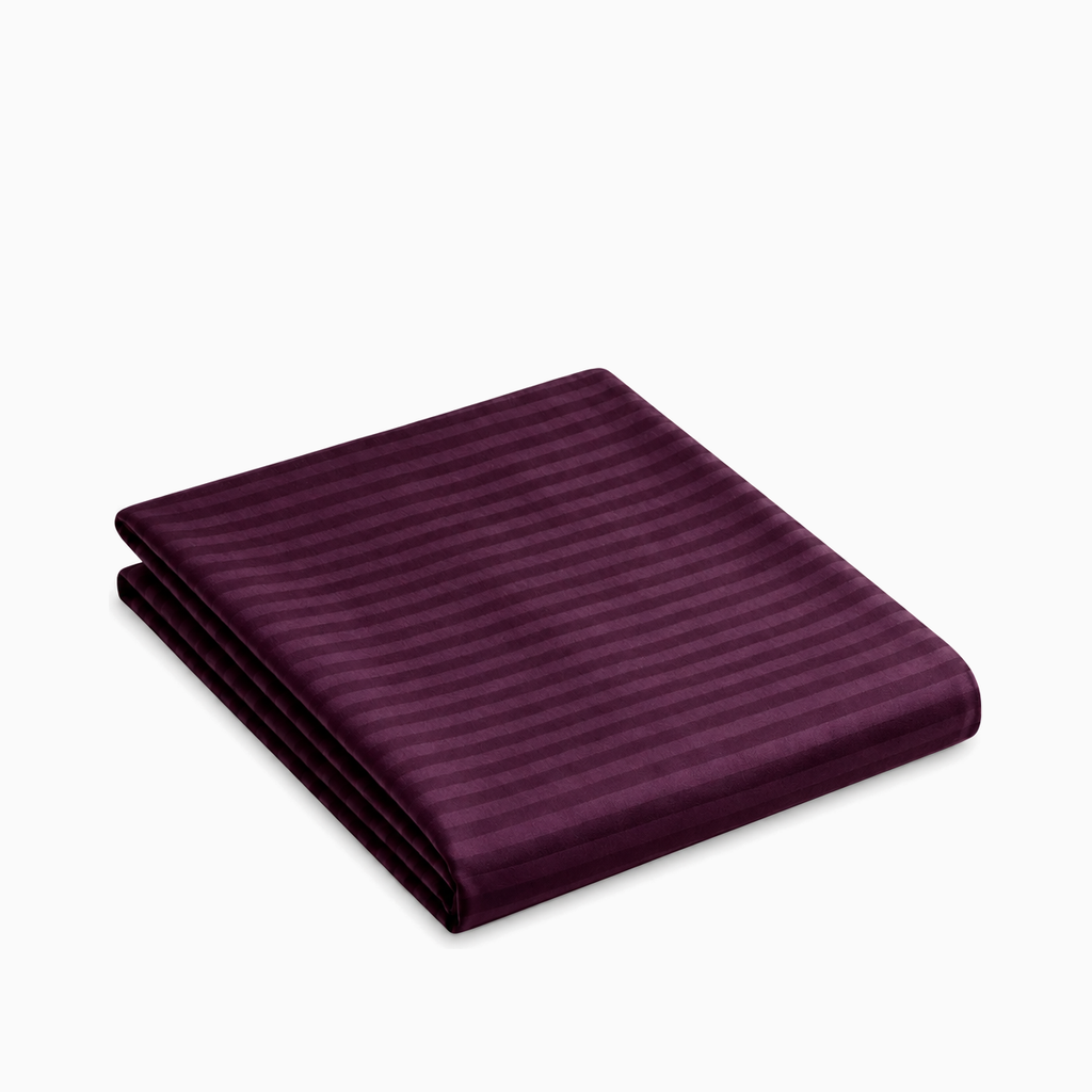 Drap plat satin de coton rayures Mauve Bordeaux – Maison Textile