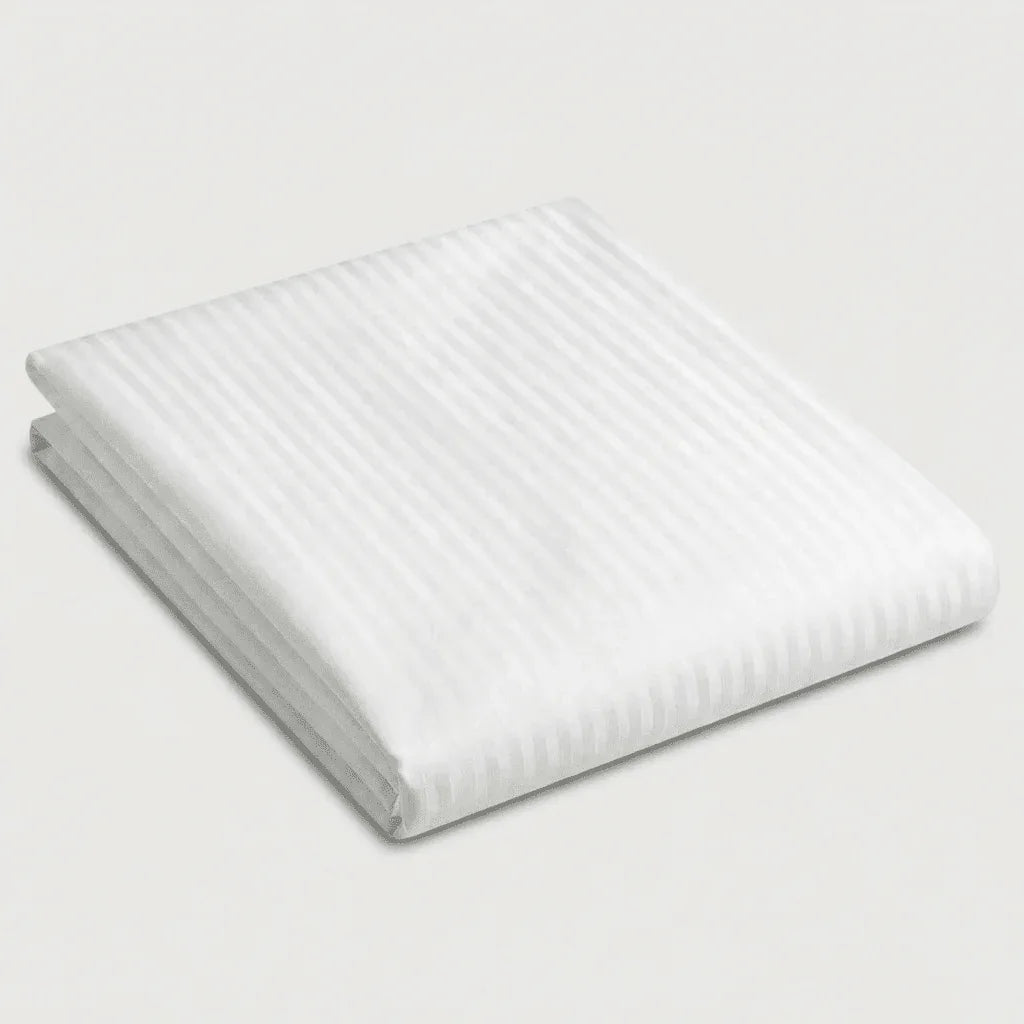 Drap plat satin de coton - Rayures satinées en Blanc Neige – - MaisonTextile
