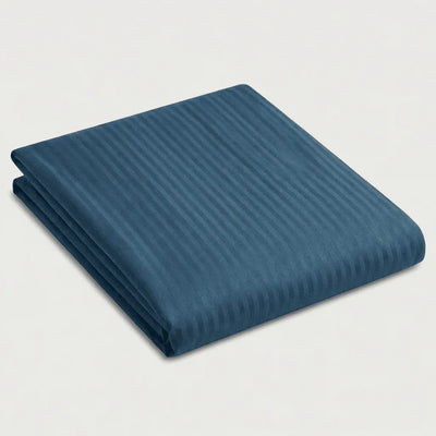 Drap plat satin de coton - Rayures satinées en Bleu Océan – - MaisonTextile