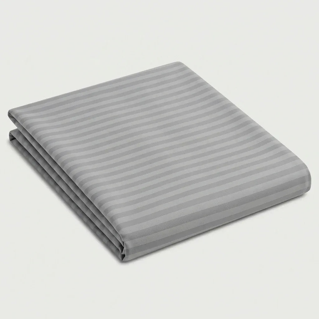 Drap plat satin de coton - Rayures satinées en Gris – - MaisonTextile
