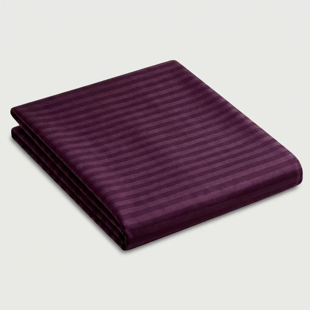 Drap plat satin de coton - Rayures satinées en Mauve Bordeaux – - MaisonTextile
