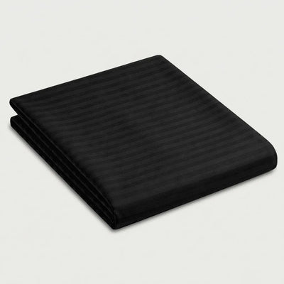 Drap plat satin de coton - Rayures satinées en Noir Signature – - MaisonTextile