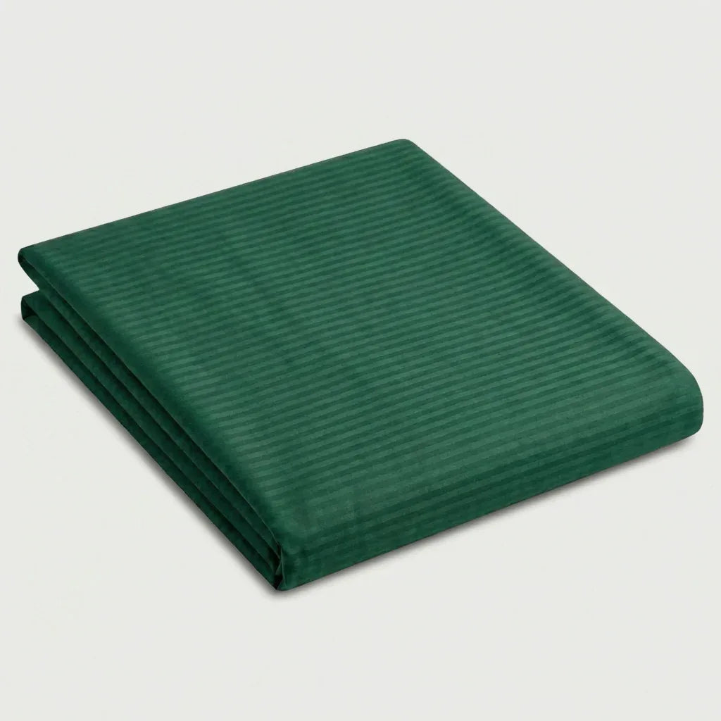 Drap plat satin de coton - Rayures satinées en Vert Émeraude – - MaisonTextile