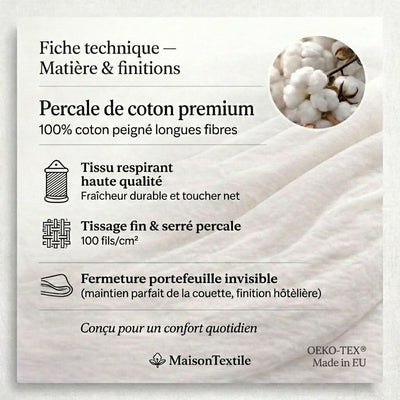 Drap plat percale de coton - Love en Love Perle – - MaisonTextile