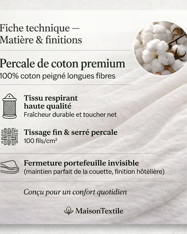 Drap plat percale de coton - Perle-Gris