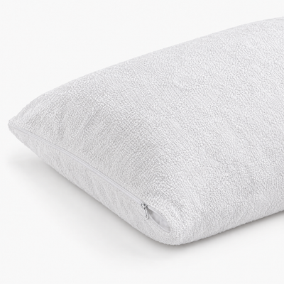 Protège-oreiller imperméable en éponge bouclette blanc, fermeture éclair sur le côté