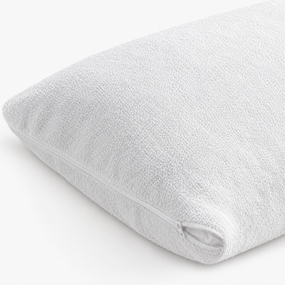 Détail de l'éponge bouclette du protège-oreiller imperméable et de sa fermeture éclair