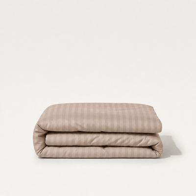Housse de couette en satin de coton rayures satinées, douceur soyeuse et élégance lumineuse