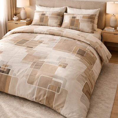 Housse de couette en polycoton renforcé en Graphica - Sable – Linge de lit - MaisonTextile