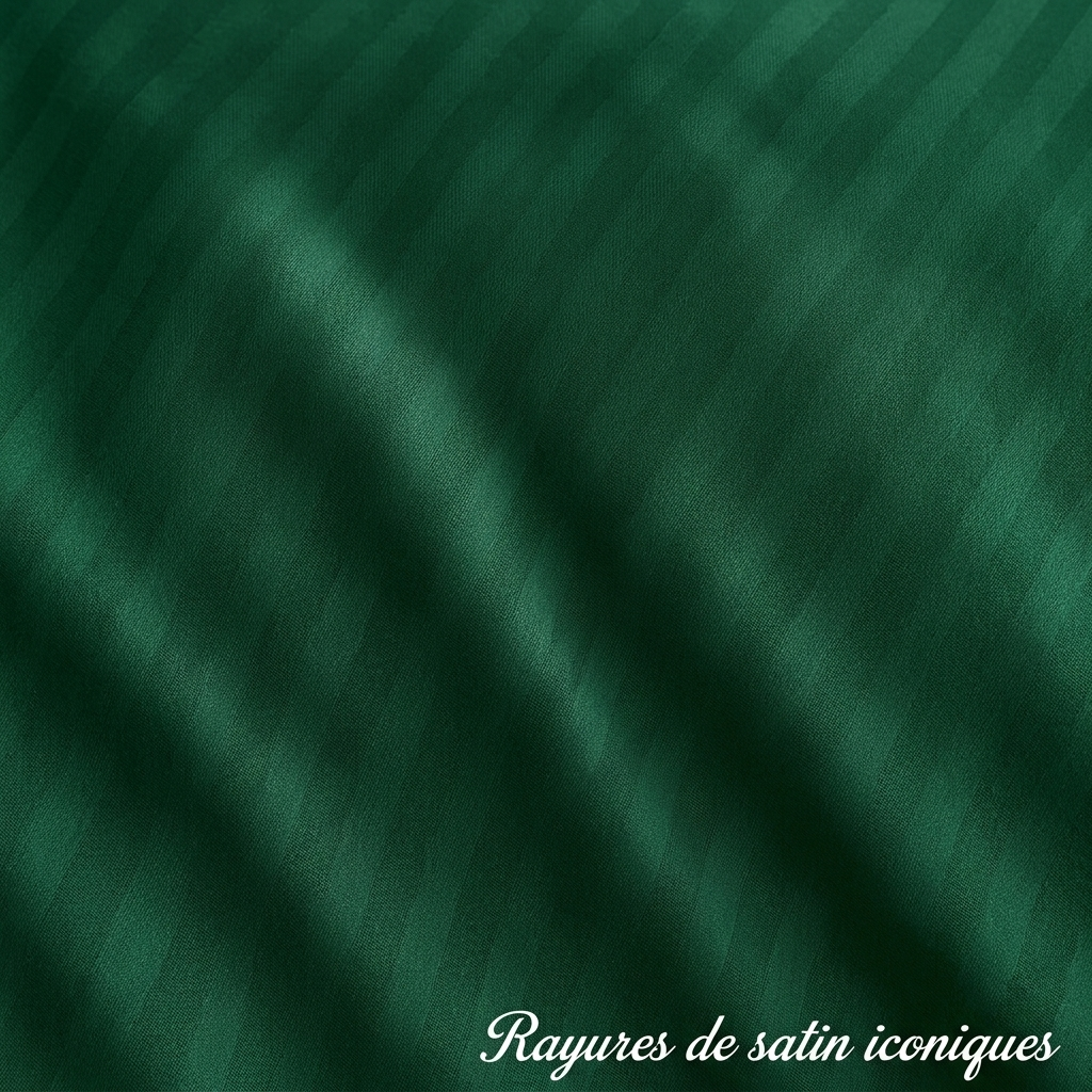 Housse de couette - vert emeraude - satin de coton à rayures soyeux et elégant-MaisonTextile