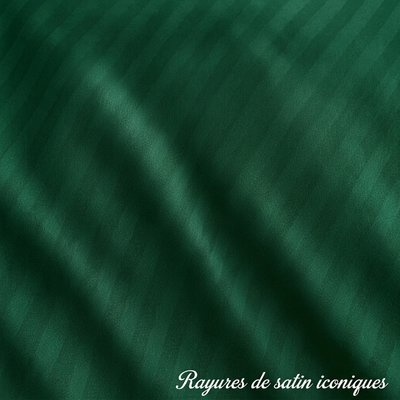 Housse de couette - vert emeraude - satin de coton à rayures soyeux et elégant-MaisonTextile