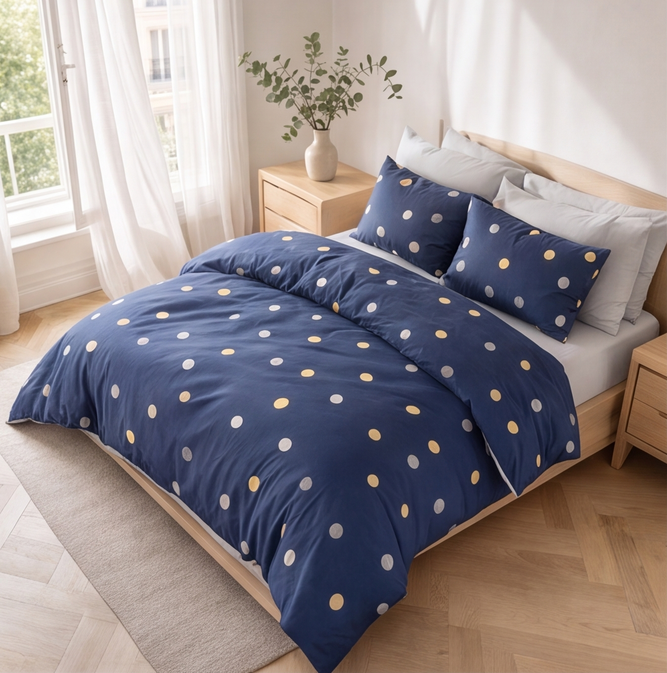 Housse de couette en percale de coton 100 fils/cm², élégante et respirante, finition hotelière