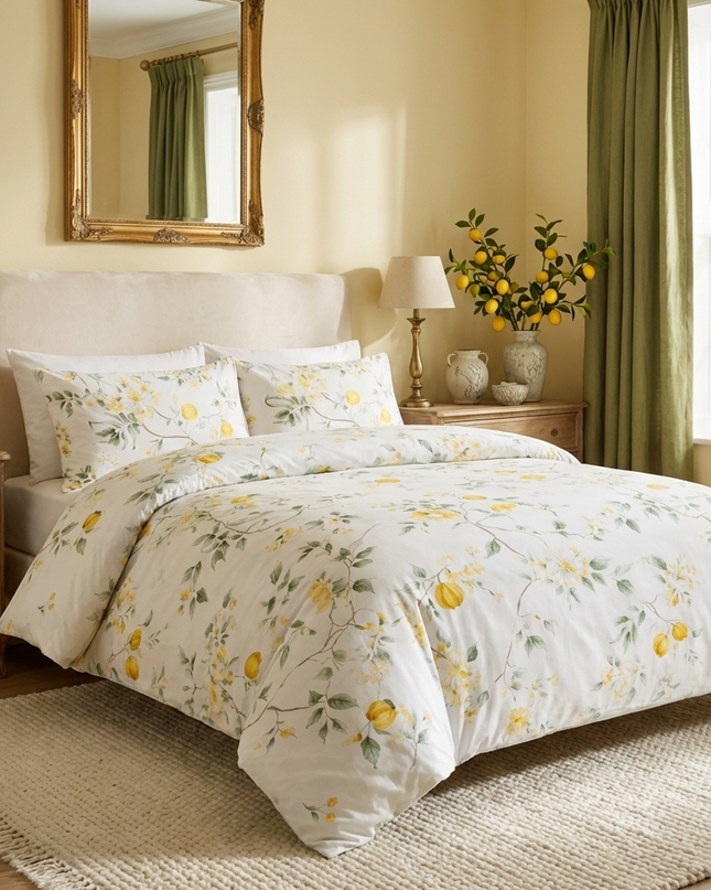 Housse de couette percale de coton - Jardin en Jardin Citronnier – Linge de lit haut de gamme - MaisonTextile