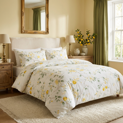 Housse de couette percale de coton - Jardin en Jardin Citronnier – Linge de lit haut de gamme - MaisonTextile