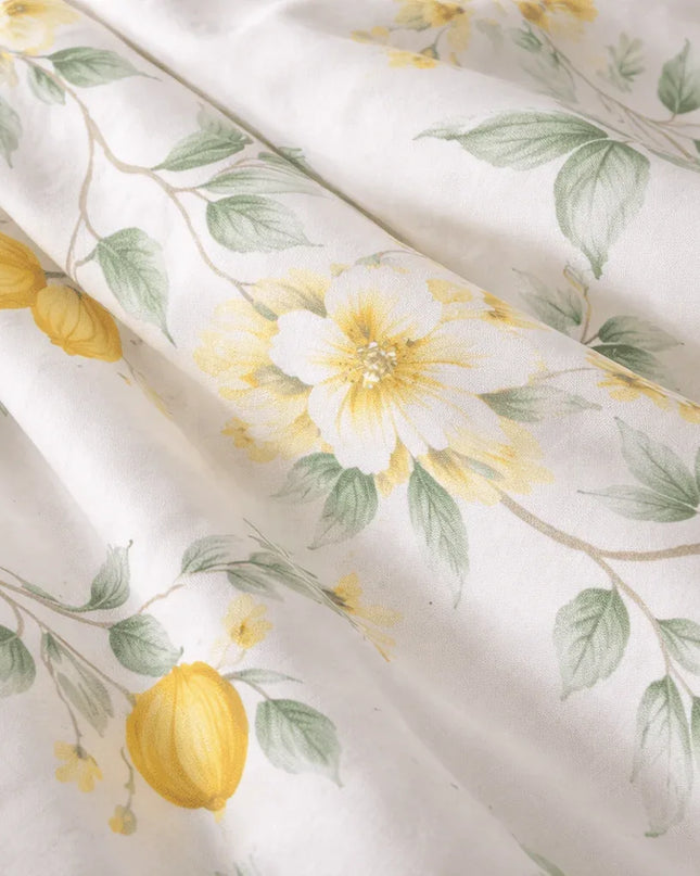 Housse de couette percale de coton - Jardin en Jardin Citronnier – Linge de lit haut de gamme - MaisonTextile