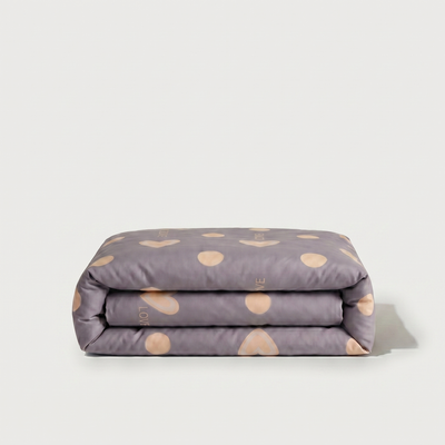 Housse de couette Percale de coton - Love en Love Perle – Linge de lit haut de gamme - MaisonTextile
