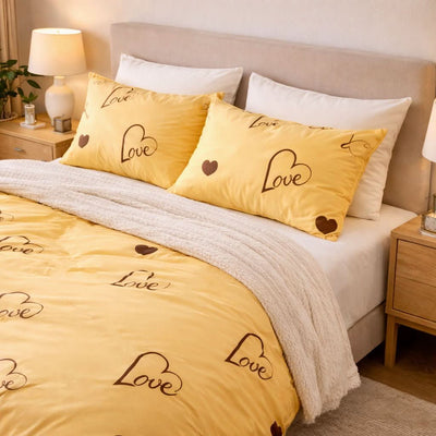Housse de couette Percale de coton - Love en Love Soleil – Linge de lit haut de gamme - MaisonTextile