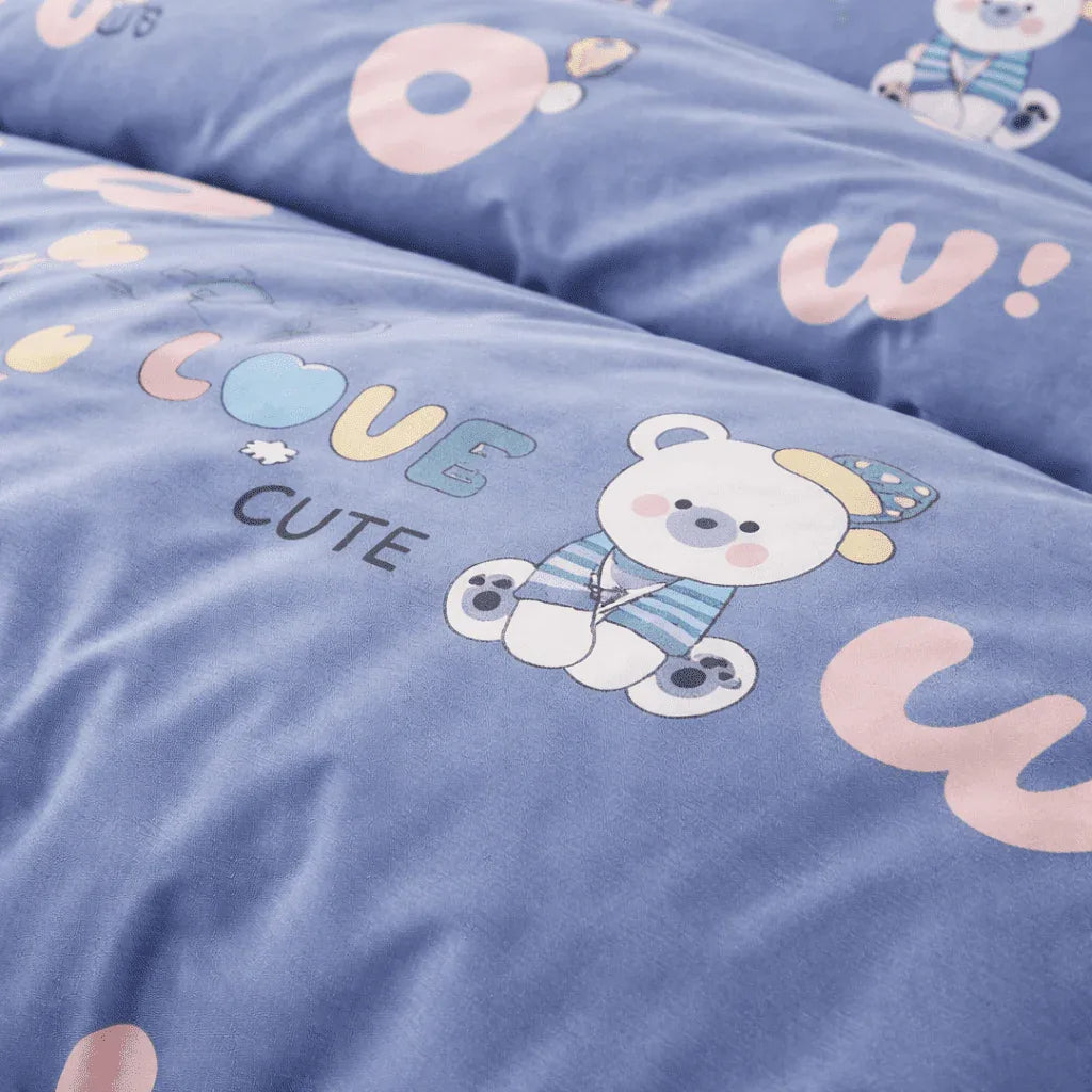 Housse de couette percale de coton - Ourson en Ourson Love Lila – Linge de lit haut de gamme - MaisonTextile
