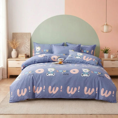 Housse de couette percale de coton - Ourson en Ourson Love Lila – Linge de lit haut de gamme - MaisonTextile