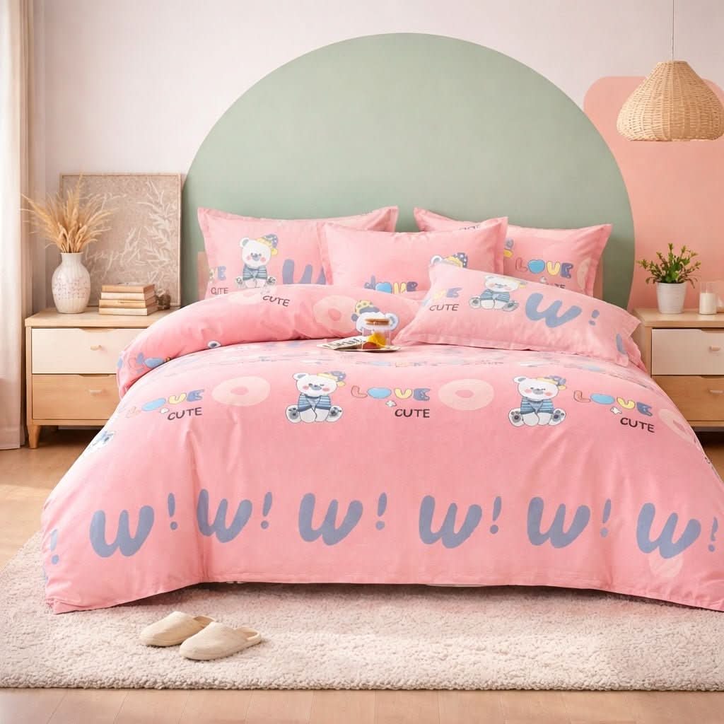 Housse de couette percale de coton - Ourson en Ourson Love Lila – Linge de lit haut de gamme - MaisonTextile