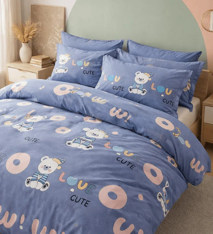 Housse de couette percale de coton - Ourson en Ourson Love Lila – Linge de lit haut de gamme - MaisonTextile