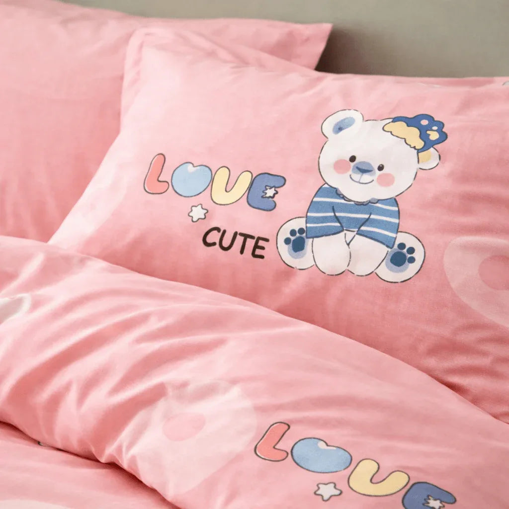 Housse de couette percale de coton - Ourson en Ourson Love Rose – Linge de lit haut de gamme - MaisonTextile