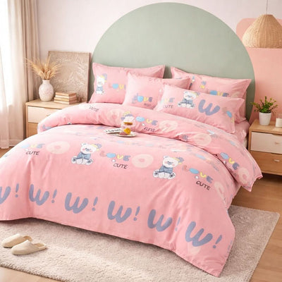 Housse de couette percale de coton - Ourson en Ourson Love Rose – Linge de lit haut de gamme - MaisonTextile