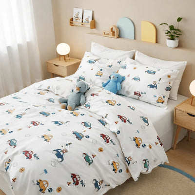 Housse de couette percale de coton - Petit en Petit Bolide – Linge de lit haut de gamme - MaisonTextile