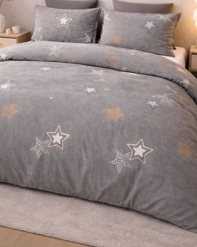 Housse de couette percale de coton - Stars en Stars Gris Perle – Linge de lit haut de gamme - MaisonTextile