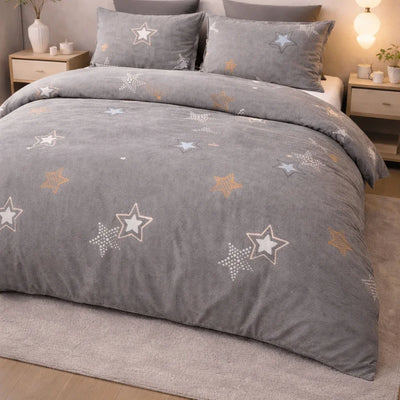 Housse de couette percale de coton - Stars en Stars Gris Perle – Linge de lit haut de gamme - MaisonTextile