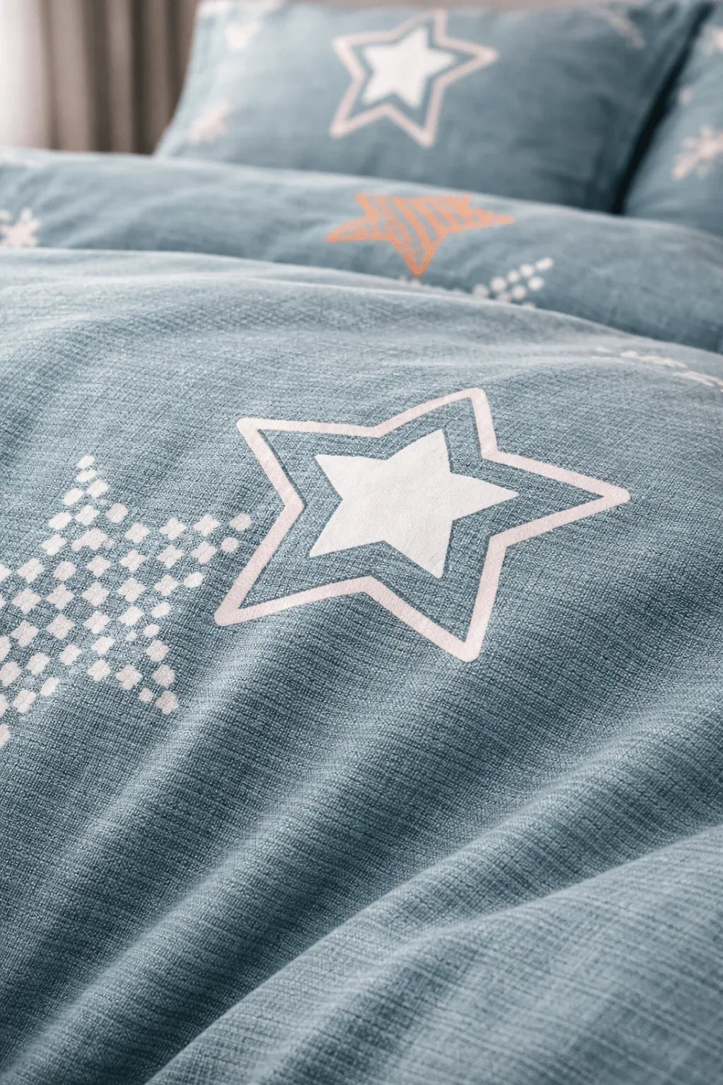 Housse de couette percale de coton - Stars en Stars Lagoon – Linge de lit haut de gamme - MaisonTextile
