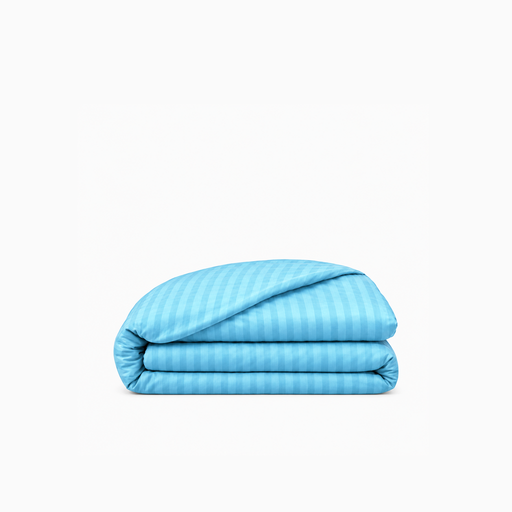 Housse de couette satin de coton rayures Bleu Ciel – Maison Textile