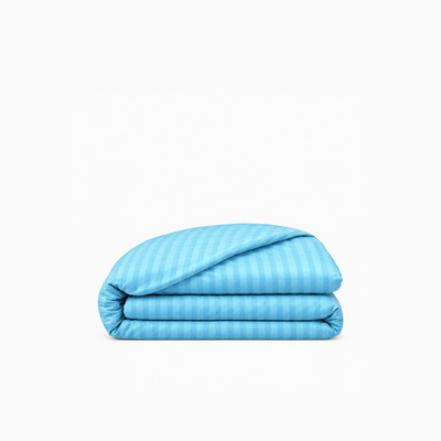 Housse de couette satin de coton rayures Bleu Ciel – Maison Textile