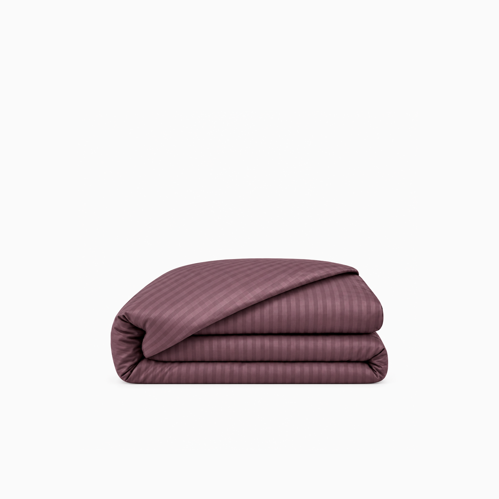 Housse de couette satin de coton rayures Brun Cacao – Maison Textile