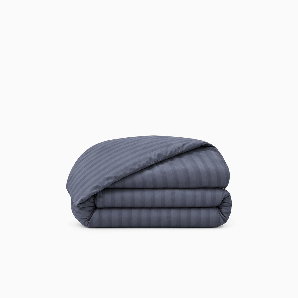Housse de couette satin de coton rayures Gris Bleuté – Maison Textile