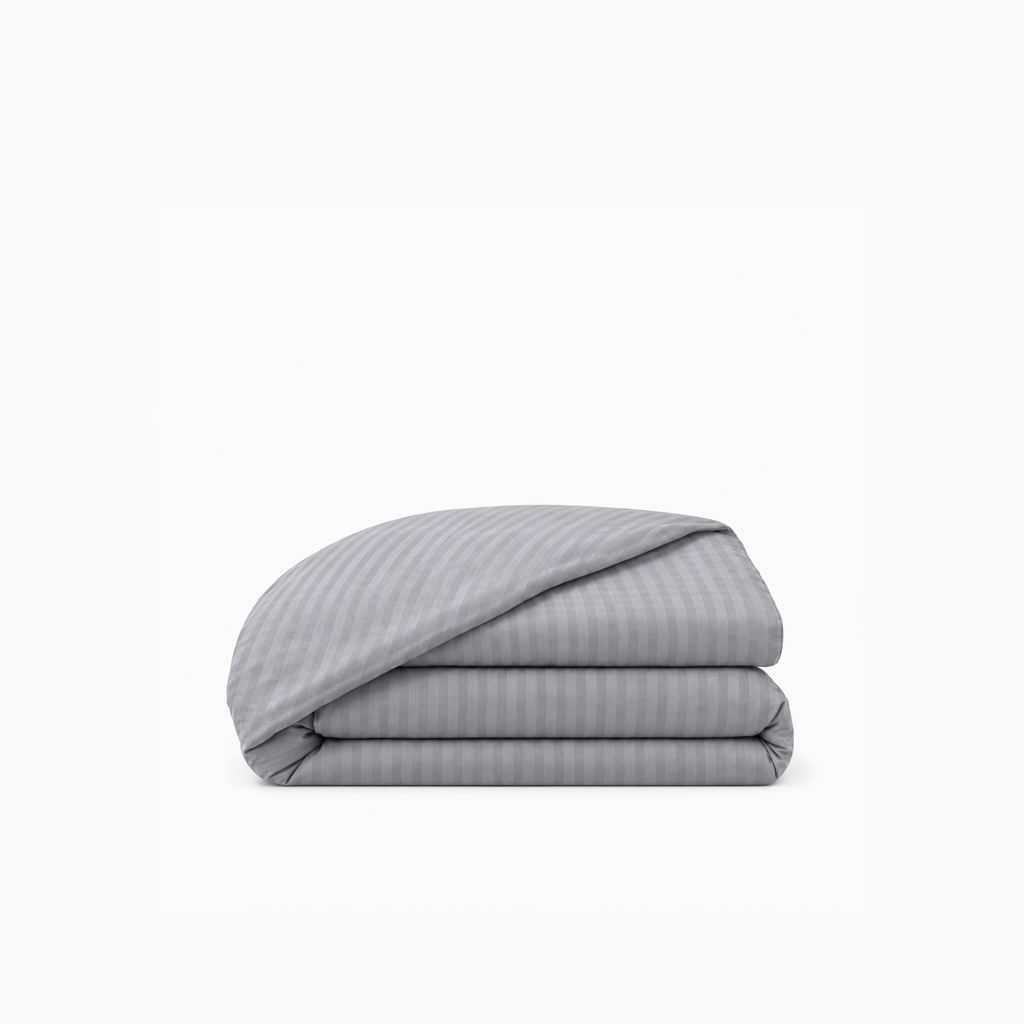 Housse de couette satin de coton rayures Gris Brume – Maison Textile