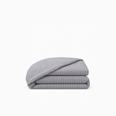 Housse de couette satin de coton rayures Gris Brume – Maison Textile